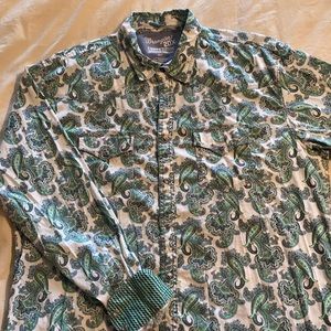 Wrangler 20X Competition shirt, size XLT. Green Paisley Print.